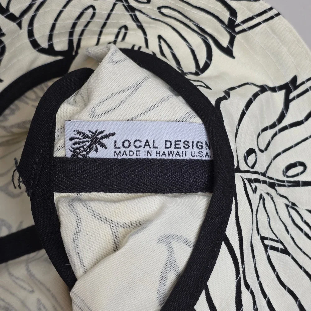 Local Design Kids Unisex Aloha Bucket Hat Monstera Leaf Print White Black Hawaii